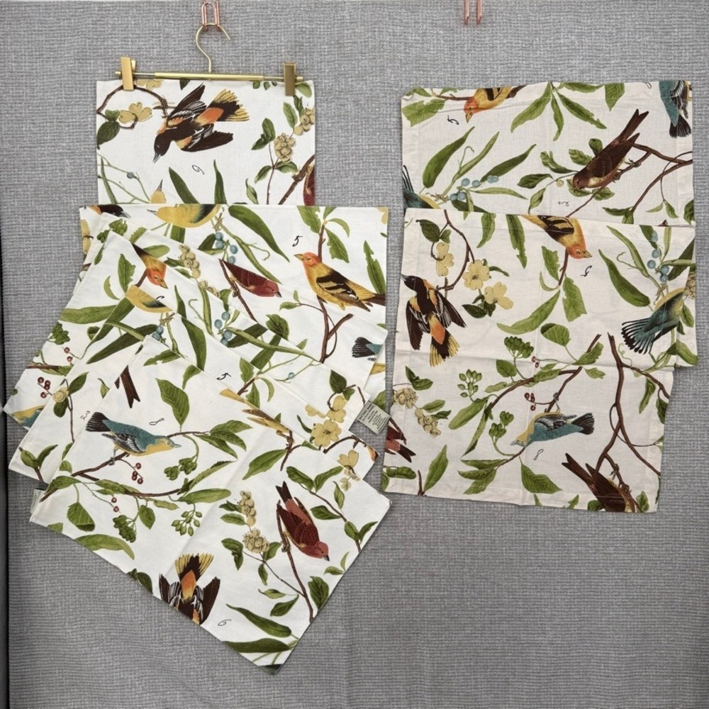 Pottery Barn Spring Sparrow Set 6 Placemats 2 Napkin Bird Botanical Cotton Linen